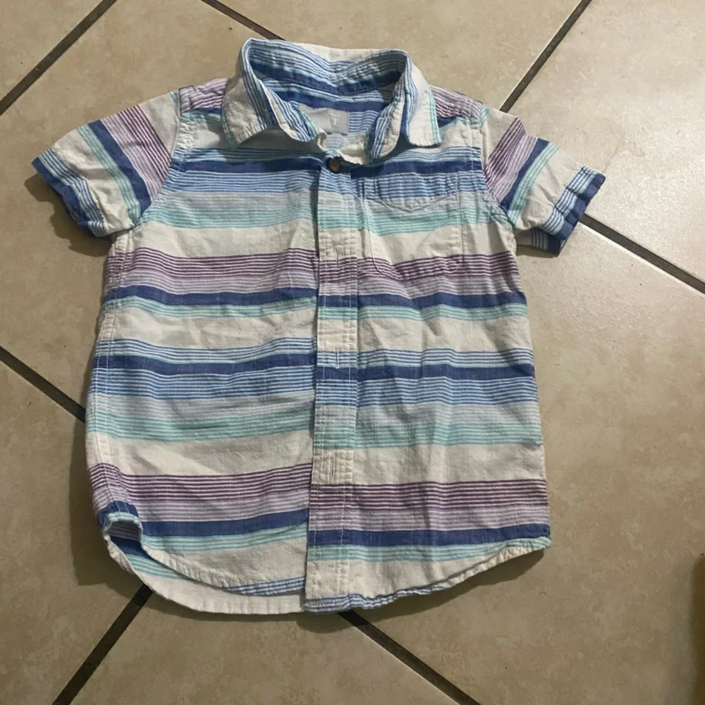 Boys Short-Sleeve Striped Button-Up Shirt - Blue, Purple, White - Picture 1 of 2